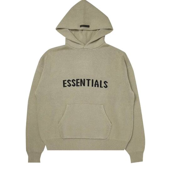 ESSENTIALS FEAR OF GOD Front Logo Pullover Knit Hoodie HoodyBeige XXS